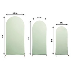 3 SAGE GREEN Matte Fitted Spandex Round Top Arch Backdrop STAND COVERS Set