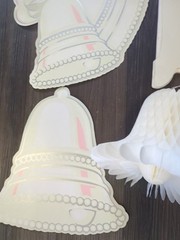 Vintage Lot Of 14 Beistle/Hallmark White/Blue Honeycomb Bells Wedding +4 Diecut