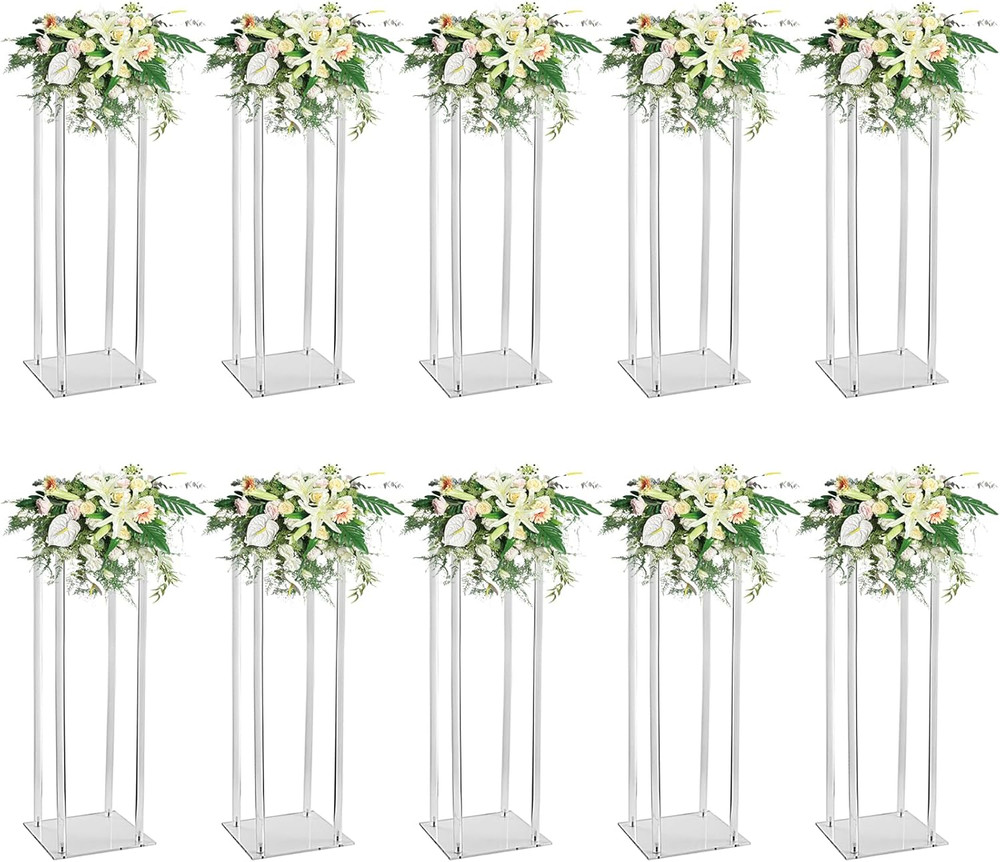 10 Pcs Tall Acrylic Vases for Weddings & Parties with Gold Napkin Rings