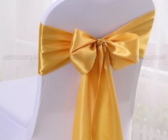 4Full CHAIR COVER Wedding Banquet Party Reception White With Light Gold Sash/Bow