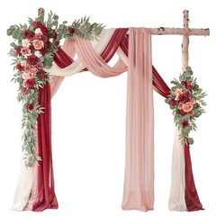 Red Wedding Arch with Drapes 2 Flowers + 3 Valance
