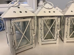 Qty 10 – White Mini Lanterns – 5” to top -Metal & Glass