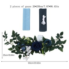 Blue Artificial Flower Arrangement Ribbons For Wedding Chair Back Decor Pack 6x