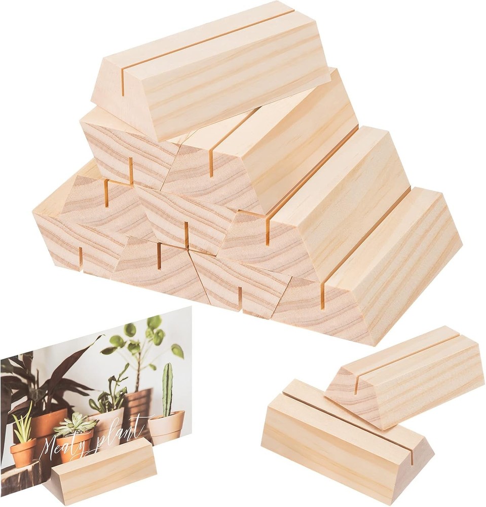 12 Pieces Wood Place Card Holders Trapezoidal Wooden Table 0.06 Inches,