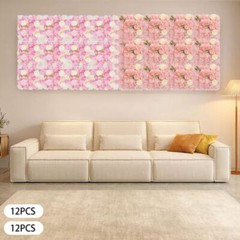 3D Flower Wall Panel-12pcs Artificial Flower Wall Background Silk Rose Wedding