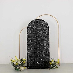 6 ft BLACK Big Payette Sequin Fitted Round Top Wedding Arch STAND COVER Party