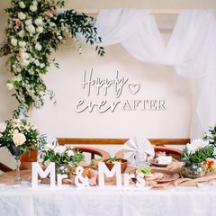 4 Pcs Happily Ever After Wall Decor Wooden Words Heart Hanging Wedding Day Pl…