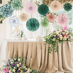 Thenshop 12 Pcs Green Hanging Paper Fans Decoration Wedding Boho Leaf Style
