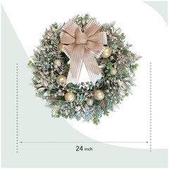 24 Inch Christmas Champagne Leaves Berries Wreath for Front Door, Rustic Farm…