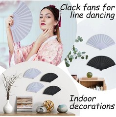 80 Pcs -40 Black/ 40 White Wedding Folding Hand Fans Bulk Silk Fabric Chinese