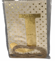 Just Married Tan Banner Gold Shimmery Polka Dot Letters 98″ L His and Hers