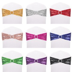 10-100Pcs Stretch Sequin Wedding Chair Bands with Buckle Slider Sashes Bow Decor