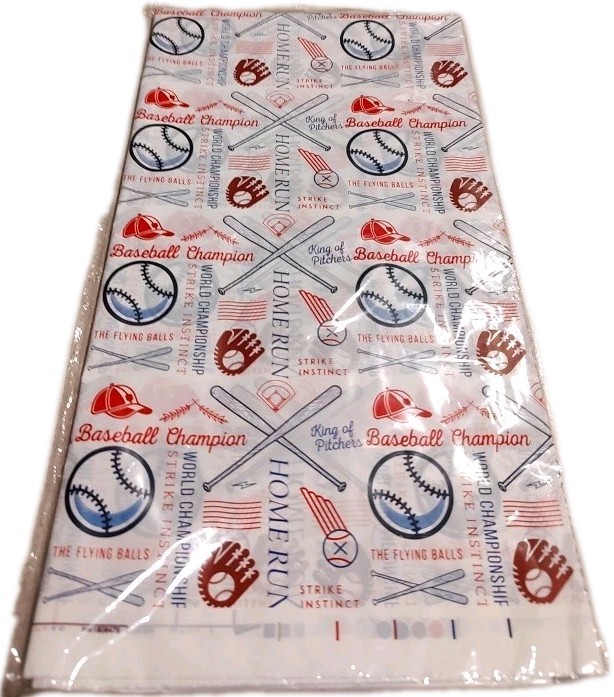 Baseball Tablecloth Baseball 87x 51 Inches ? Plastic Covering All Over Baseball