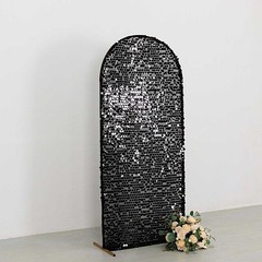 6 ft BLACK Big Payette Sequin Fitted Round Top Wedding Arch STAND COVER Party