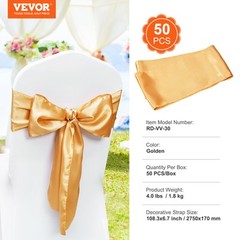 VEVOR 50PCS Gold Stretch Spandex Chair Sashes Elastic Bows Wedding Party Dining