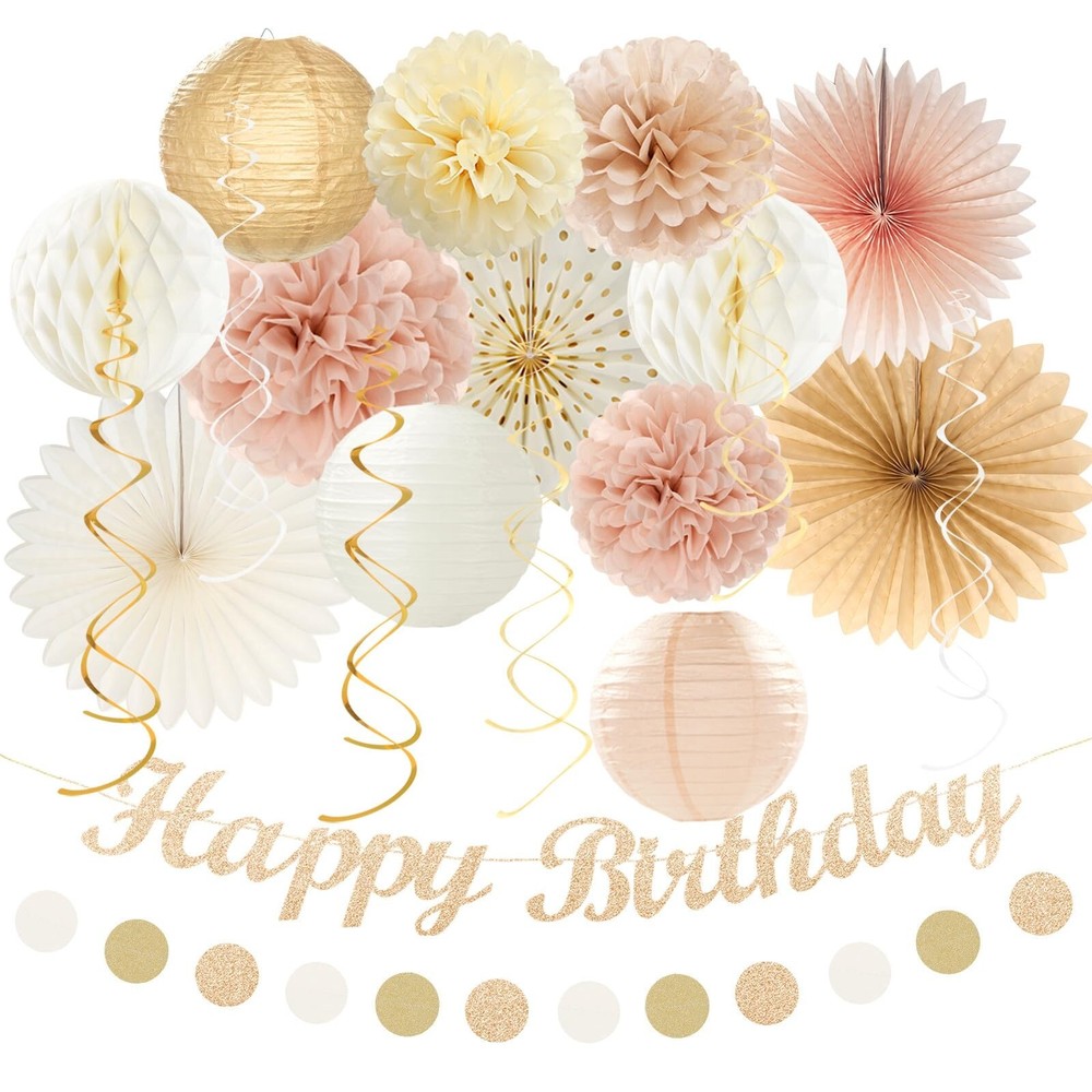 Champagne-Gold Beige Fall Boho Birthday Party-Decorations – 21pcs Autumn Neut…