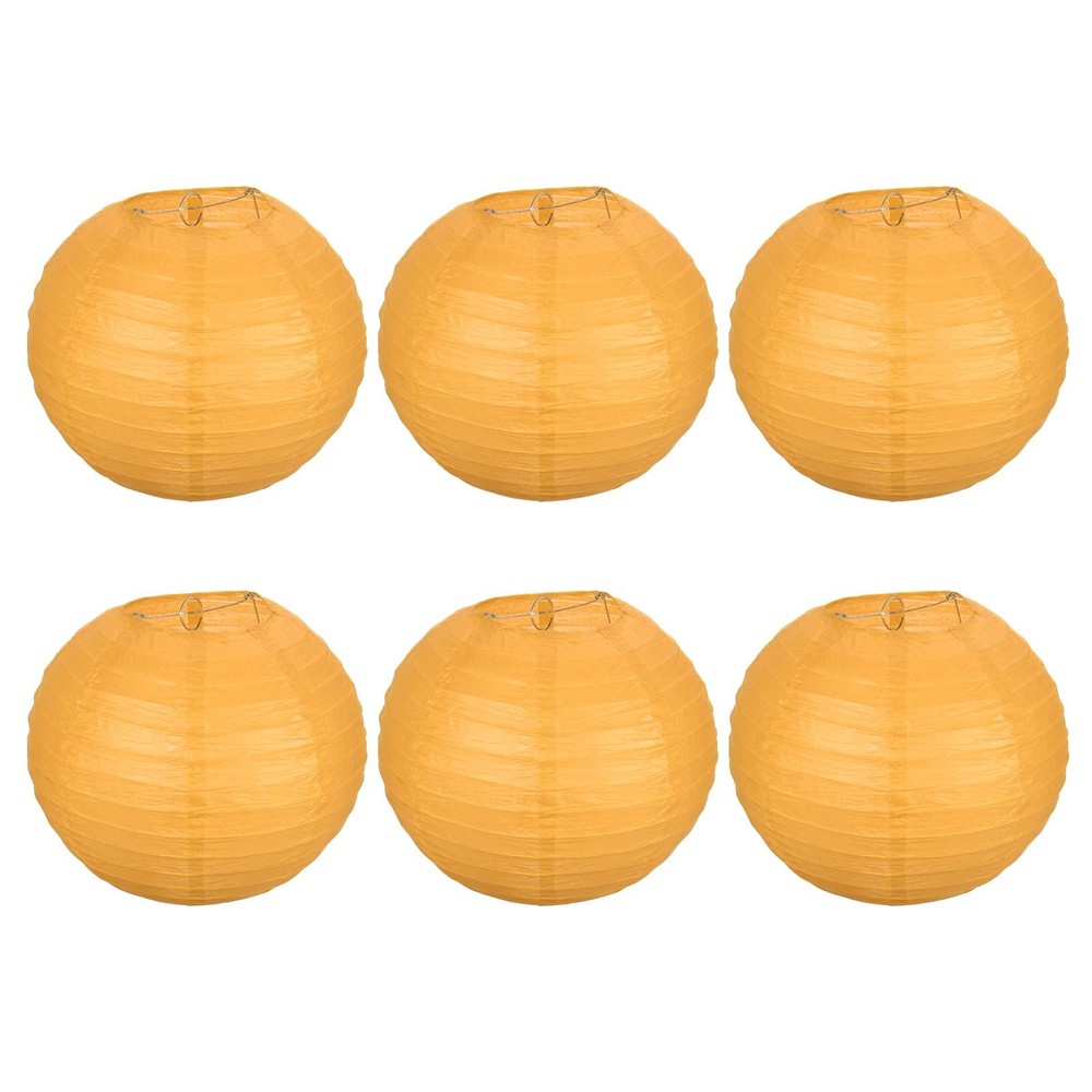 6pcs 8 Inch Folding Hanging Paper Lanterns Medium Lampshade Yellow