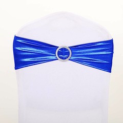 10 Royal Blue Metallic Spandex Chair Sashes Silver Buckles Wedding Decorations