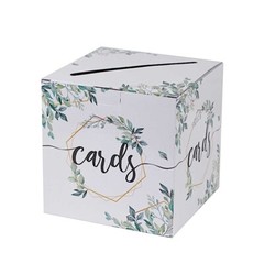 8″ x 8″ White Gold Greenery Theme Money Card Box Geometric Foil Print Events