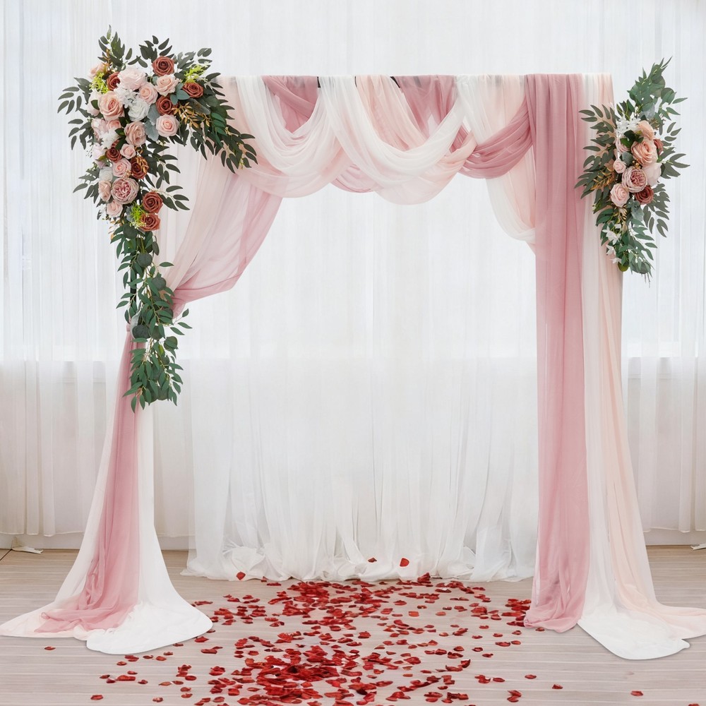 Ceiling Drapes Wedding Arch Draping Fabric Chiffon Decor w/ Artificial Flowers