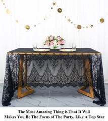 Pardecor Black Floral Lace Tablecloth 60×120-Inch Bridal Mesh Fabric Rectangl…