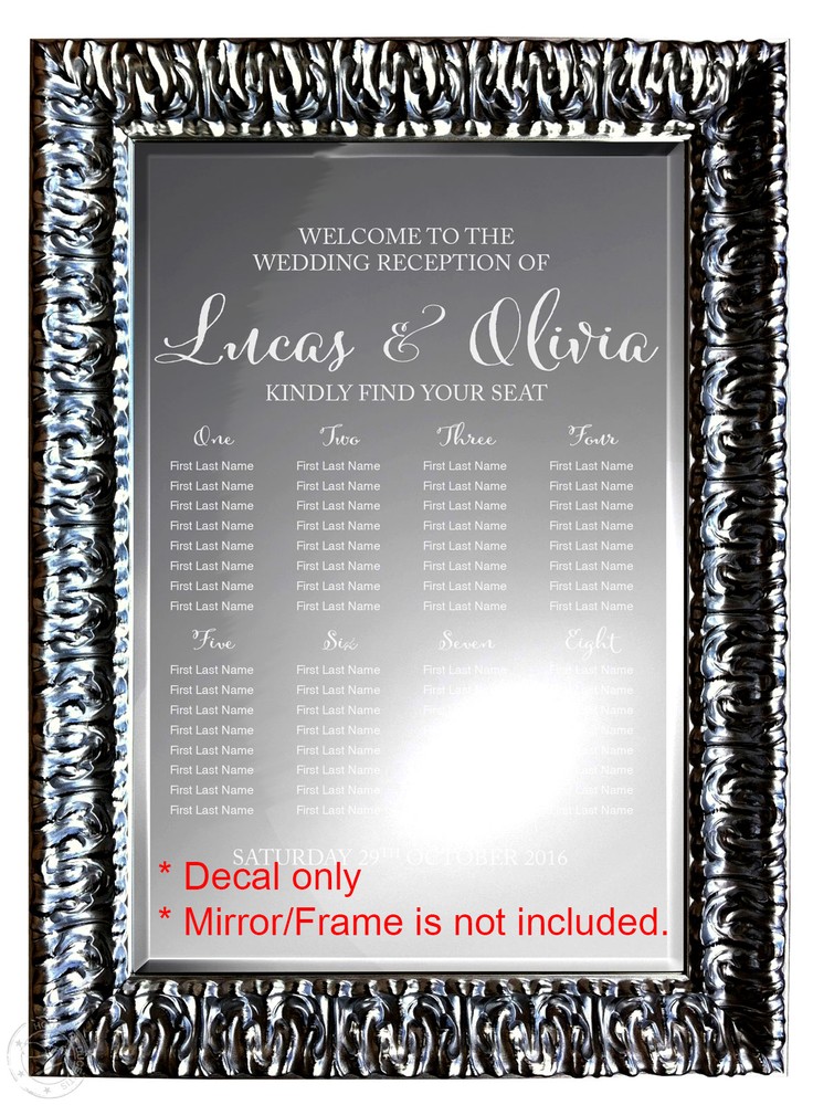 Custom Wedding Table Seating Chart Plan Sticker Vinyl Decal Sign Removable