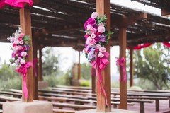 outdoor floral hanging arrangement