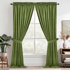StangH Velvet Drapes Grass Green – Heavy Velvet Blackout Curtain Panels Rod P…