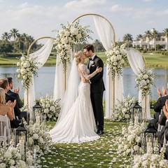 Gold Metal Arch Backdrop Stand 3-Piece Set, 6FT/5FT/4FT Wedding Arch Frame for P