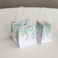 Green 12 Paper 4″ Eucalyptus Leaves Print Favor Gift Bags Handles Party Events