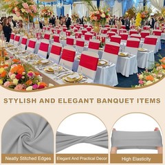 50pcs Spandex Chair Liners With Bow And Adjustable Buckle, Light Gray