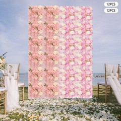 3D Flower Wall Panel-12pcs Artificial Flower Wall Background Silk Rose Wedding