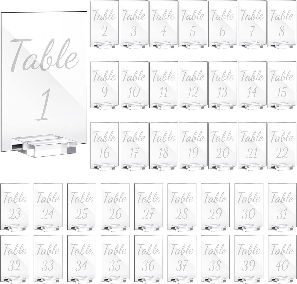 Tuanse 40 Pack White 4 x 6 Inch Acrylic Wedding Table Number 1-40 Clear