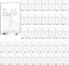 Tuanse 40 Pack White 4 x 6 Inch Acrylic Wedding Table Number 1-40 Clear