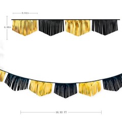 Black and Gold Tassel Banner Double Sided Metallic Fabric Pennant Bunting Fla…