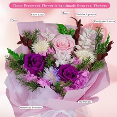 Preserved Real Roses Bouquet – Mixed Color Eternal Roses with Dried