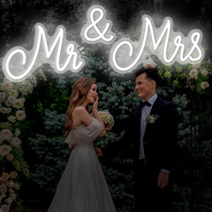 Mr and Mrs Neon Sign for Wedding 25 X 7 Inches Neon Light LED Backdrop Wall Deco