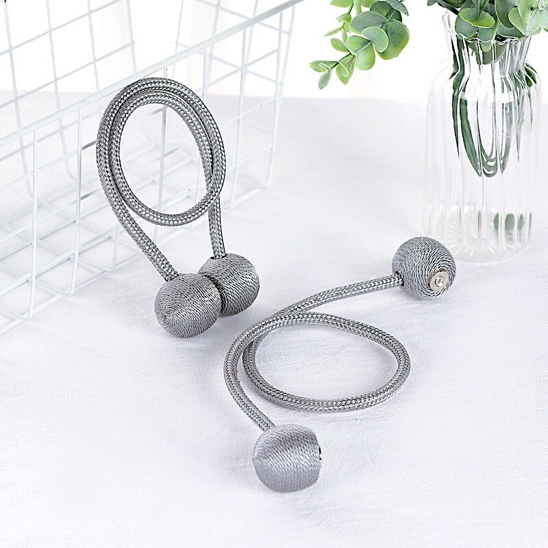 2 SILVER Magnetic CURTAIN TIE BACKS Metal Drapery Holdbacks Party Decorations