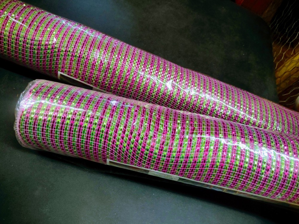 2 Rolls Deco Mesh 21″ Genuine Craig Bachman 30Ft, Metallic Hot Pink & Lime Green