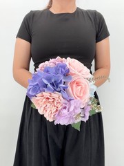 Blue & Blush Pink Wedding Bridal Bouquet, Silk Flower Bouquet, Lavender Wedding
