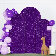 Set of 3 Purple Sequin Arch Covers – 7.2FT, 6.6FT, 6FT Stretchy Backdrop for Wed