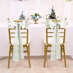 60 PCS 7×108 Inch Satin Chair Sashes Bows Universal Chair Cover 60 Pcs Silver