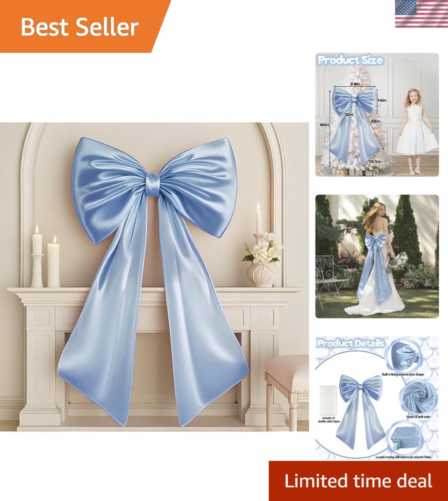 Elegant 40×24 Baby Blue Satin Bow – Oversized Wedding Decor for All Occasions