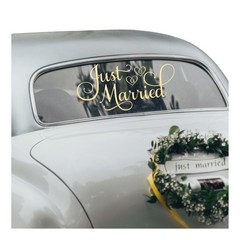 Just Married Car Decor, Window 24″W x 12″H, Metallic Gold