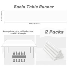 2 Pack Table Runners 12 x 108 Inch, Rectangular Smooth Satin Silk 2Pack White