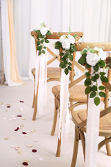Set of 10 White Pew Flowers for Wedding Aisle Decorations with Ribbons