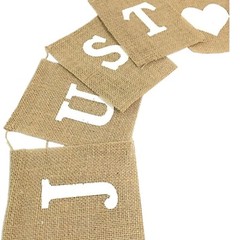 Jute Burlap Just Married Bunting Banner Vintage Hessian Flag for Wedding Part…