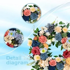22 inch Spring Artificial Flowers Spring Summer Yellow Blue Rose Wreath