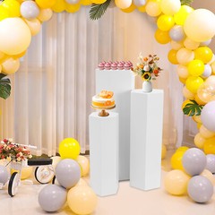 Set of 3 Hexagonal Display Pedestal Wedding Party Cake Flower Stand Pillar White