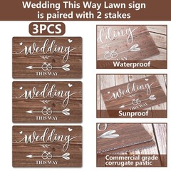 Lesnala 3 Pcs Double Sided Wedding This Way 14.2 x 8.5 inches, Brown-3PCS